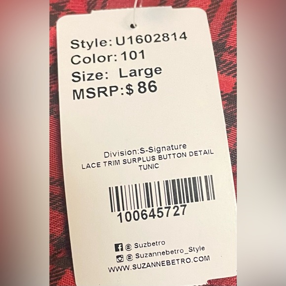 NWT! Suzanne Betro Lace Trim Surplice Button Detail Tunic- Emerald Blue - Large - Picture 10 of 10